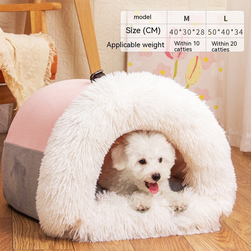 Splice Portable Warm Pet Nest – Cozy Autumn & Winter Dog & Cat Bed, Moisture-Proof & Soft for Long Fur Pets