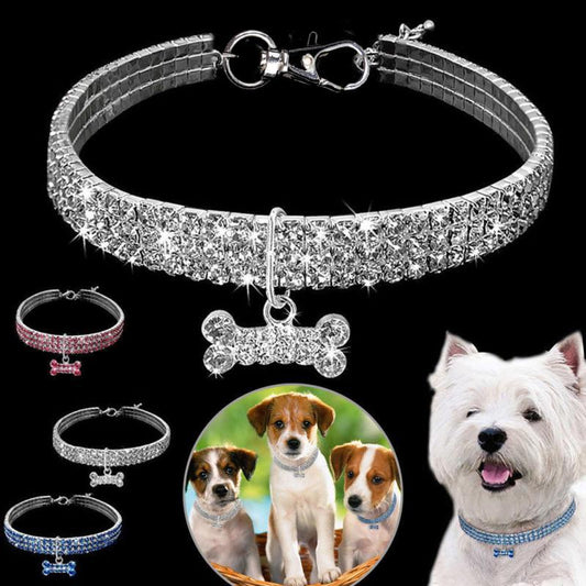 Bling Rhinestone Dog & Cat Collar – Crystal Leash for Small & Medium Pets