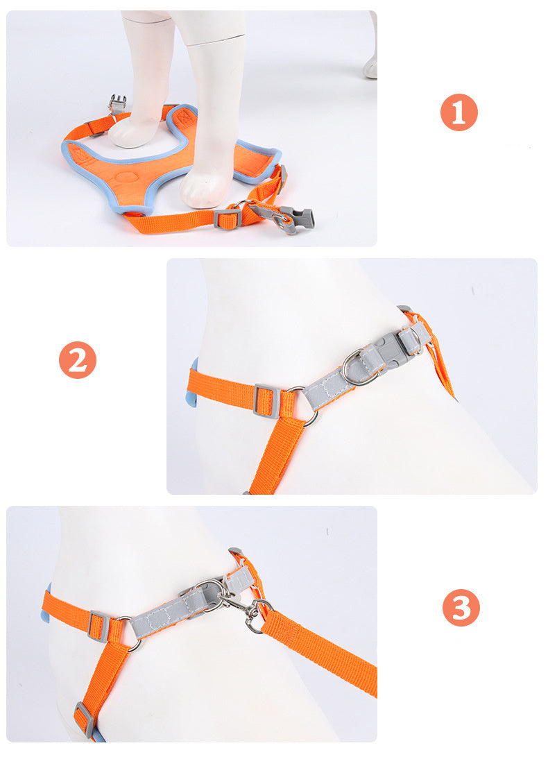 Reflective Dog & Cat Harness with Soft Mesh Chest Strap – Adjustable Pet Leash Set