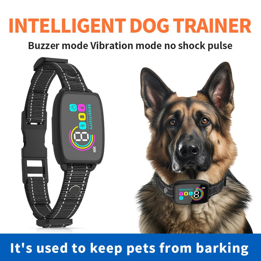 Smart automatic anti-barking dog collar with HD digital display, waterproof IP67 rechargeable design – PetAura.
