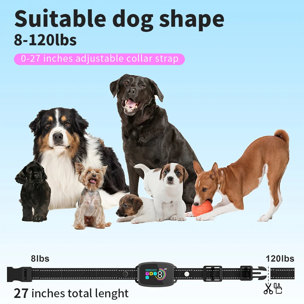 Smart automatic anti-barking dog collar with HD digital display, waterproof IP67 rechargeable design – PetAura.