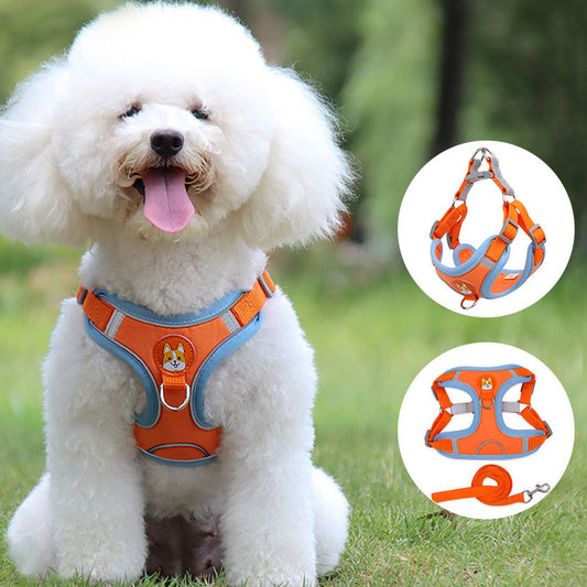 Reflective Dog & Cat Harness with Soft Mesh Chest Strap – Adjustable Pet Leash Set