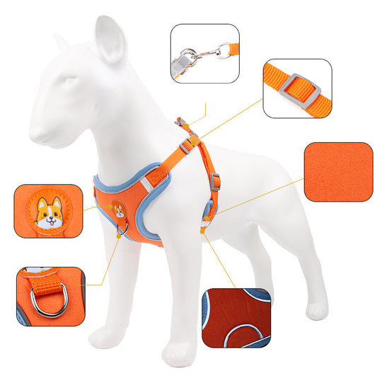 Reflective Dog & Cat Harness with Soft Mesh Chest Strap – Adjustable Pet Leash Set