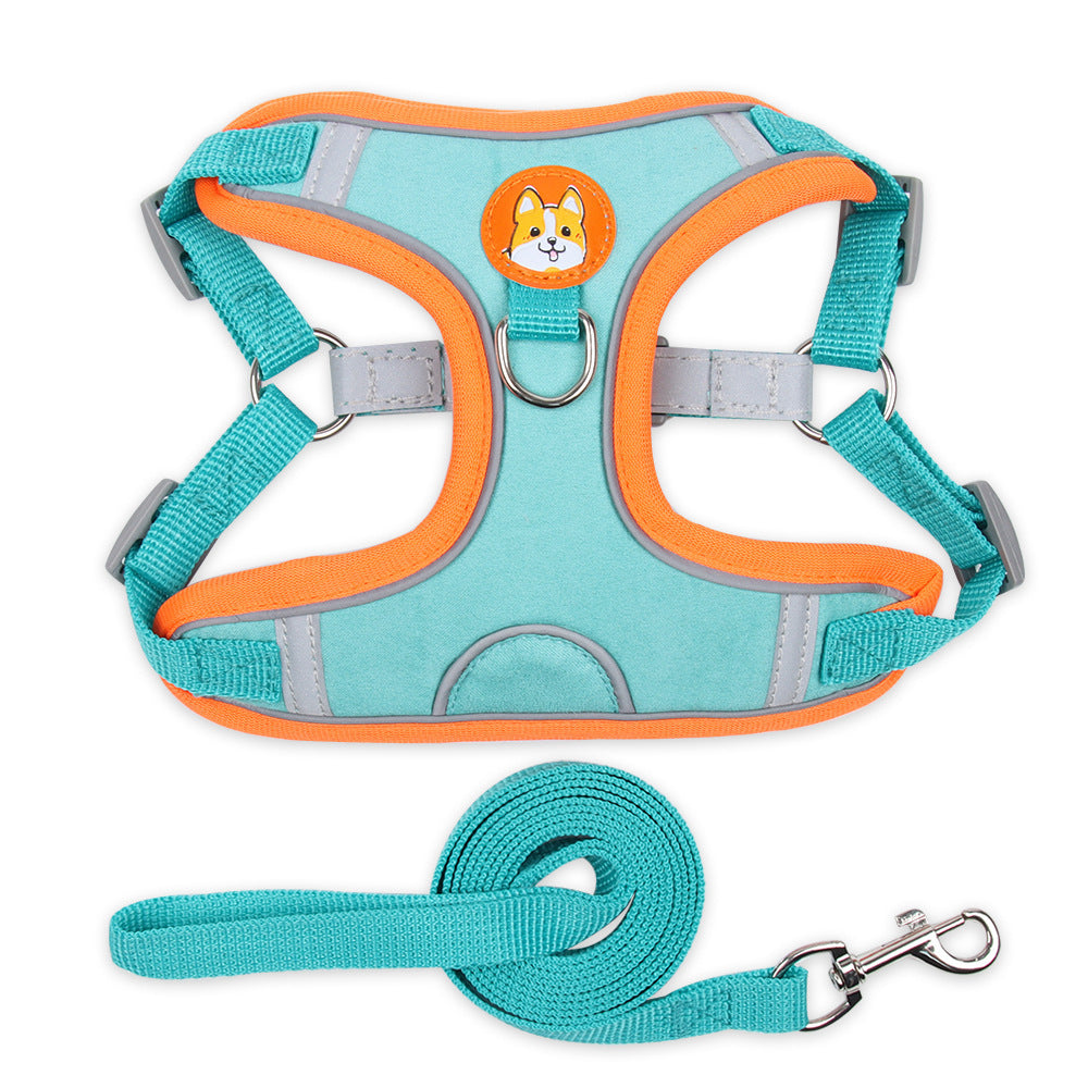 Reflective Dog & Cat Harness with Soft Mesh Chest Strap – Adjustable Pet Leash Set