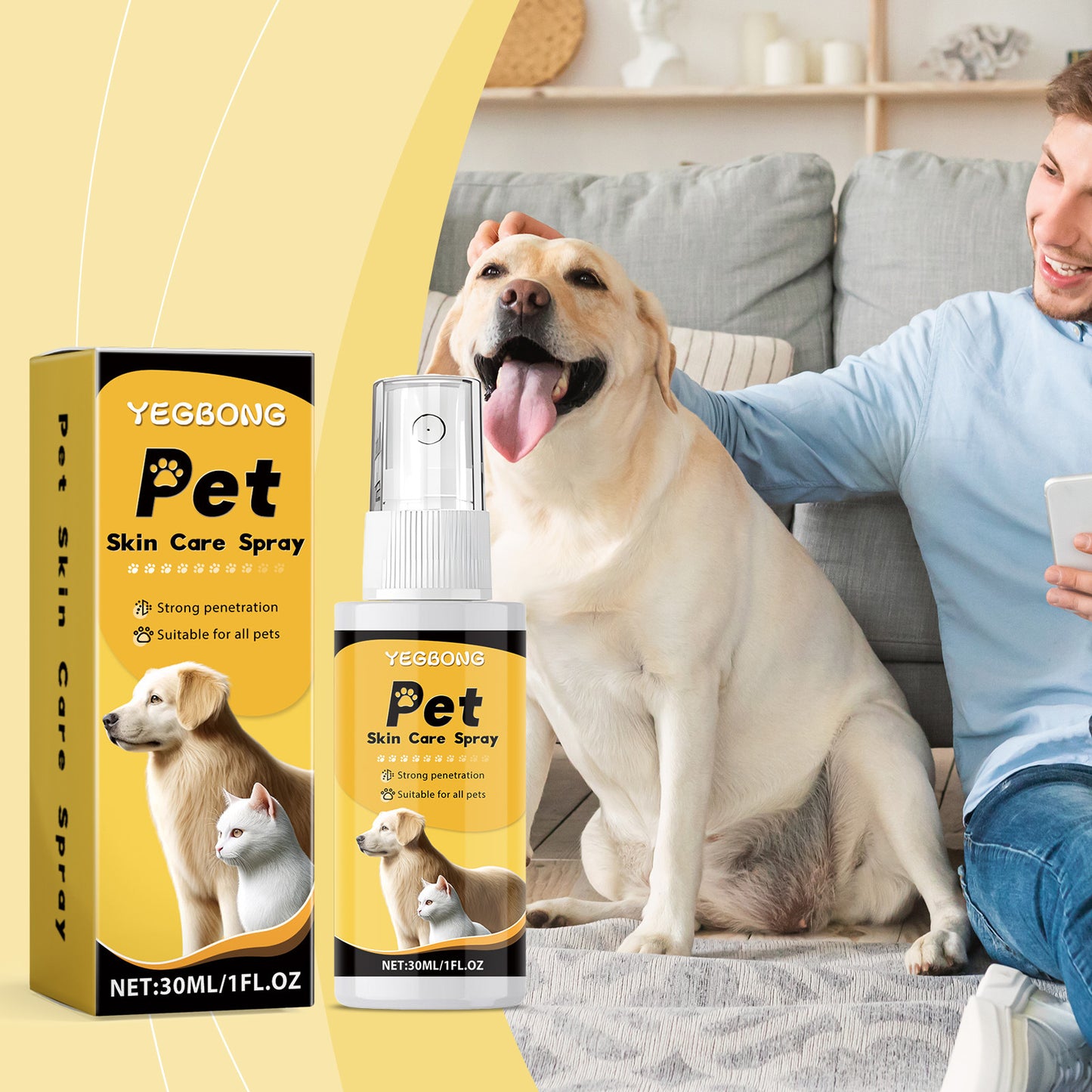 Gentle pet skin care spray for dogs and cats